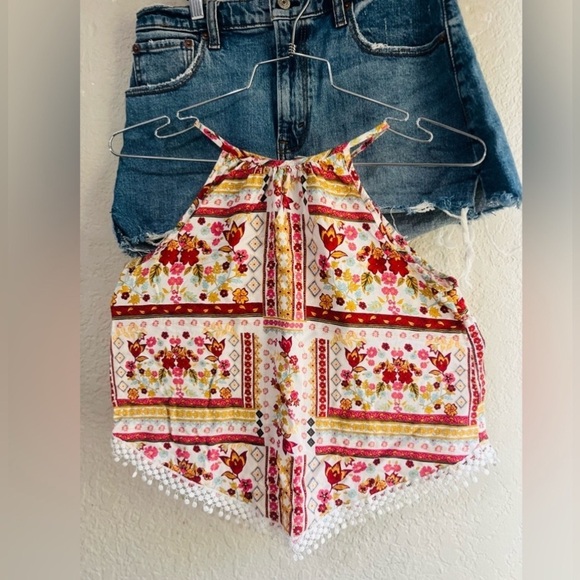 HM COACHELLA OFFICIAL COLLECTION Women's Tank Top Size 6 Keyhole Back Floral - Picture 2 of 9